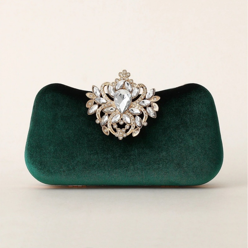 Women'S Evening Bags - حقيبة يد مخملية خضراء داكنة فاخرة