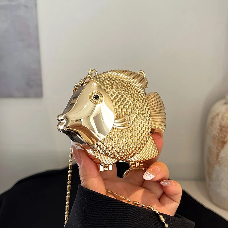 Women'S Evening Bags - لطيف الأسماك الصغيرة شكل معدن صغير